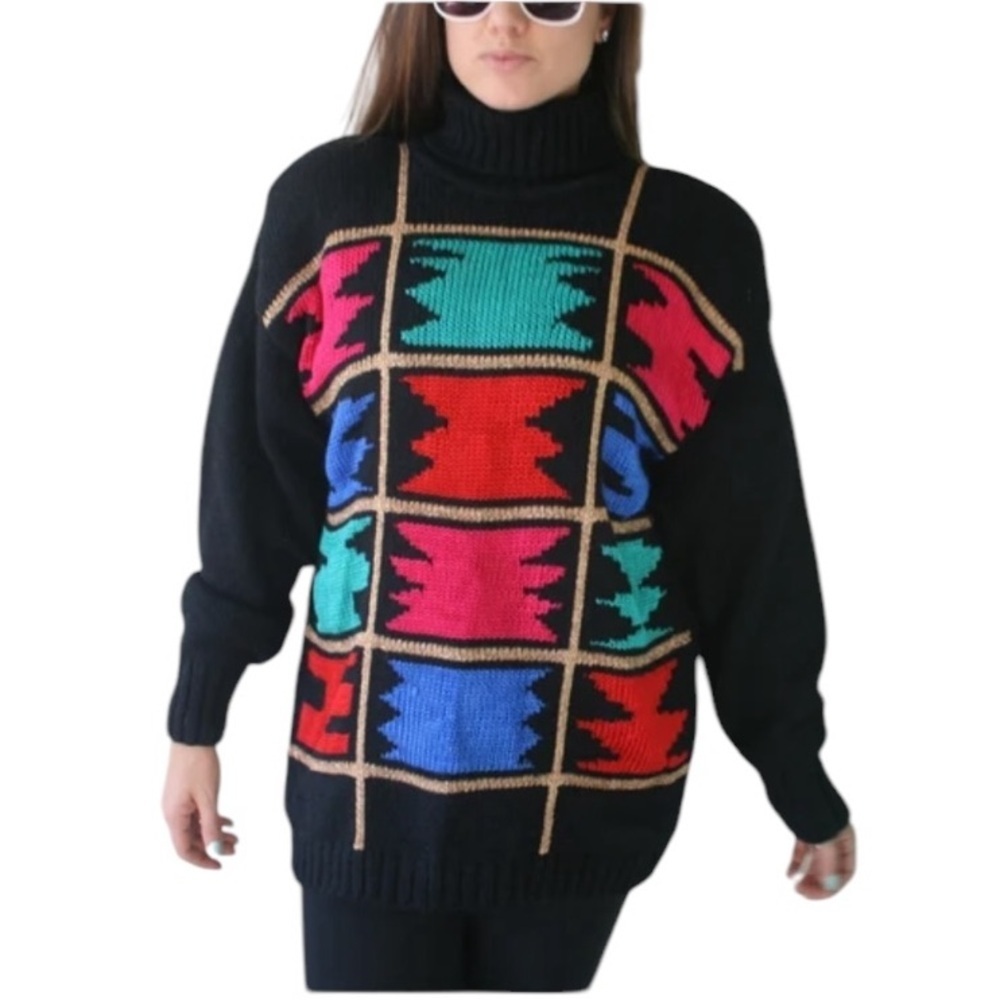 Vintage 80’s LizSport Geometric Oversized Turtleneck Sweater
